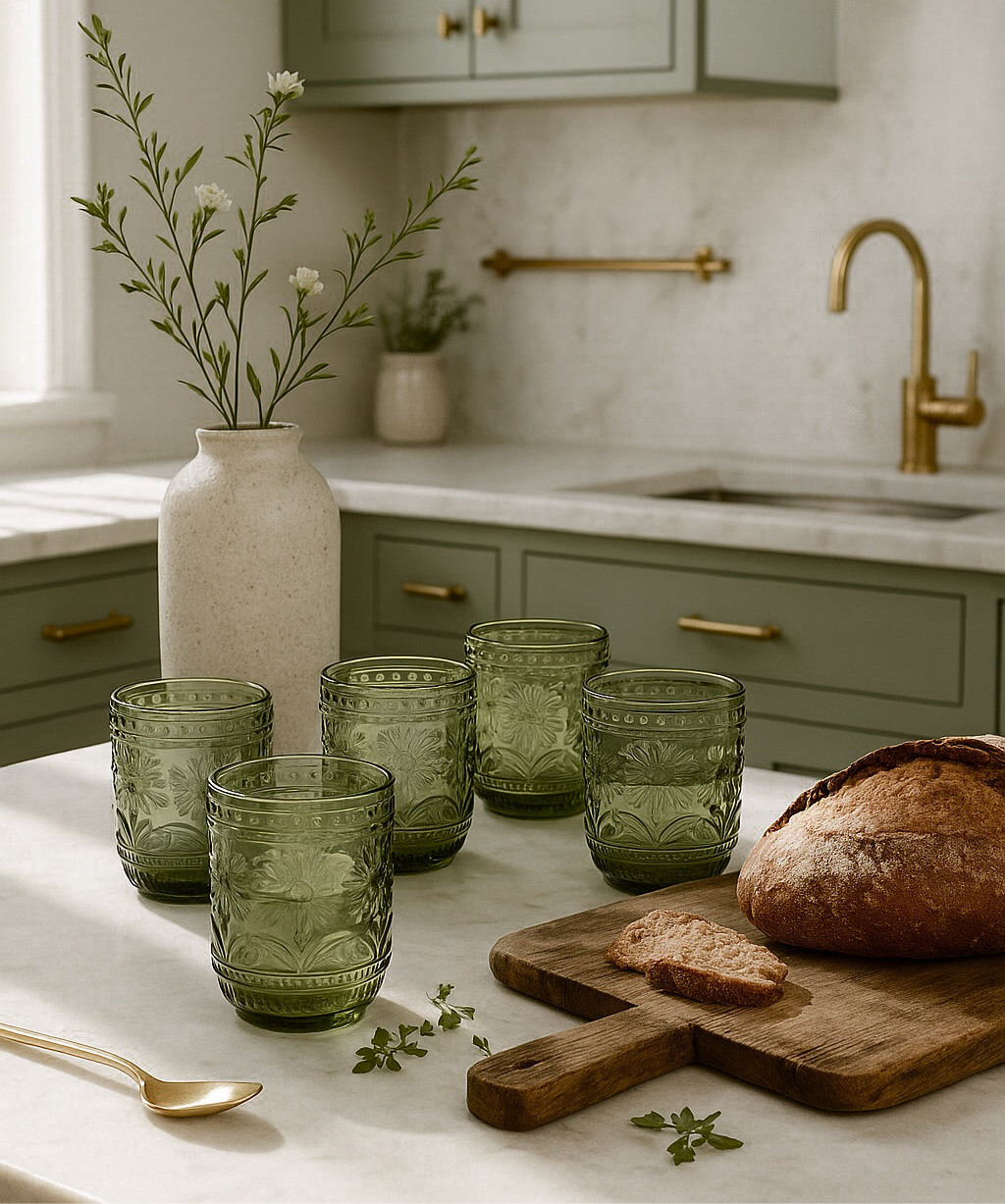 Petra Embossed Drinking Glasses, Green, Set of 4 - Image 4
