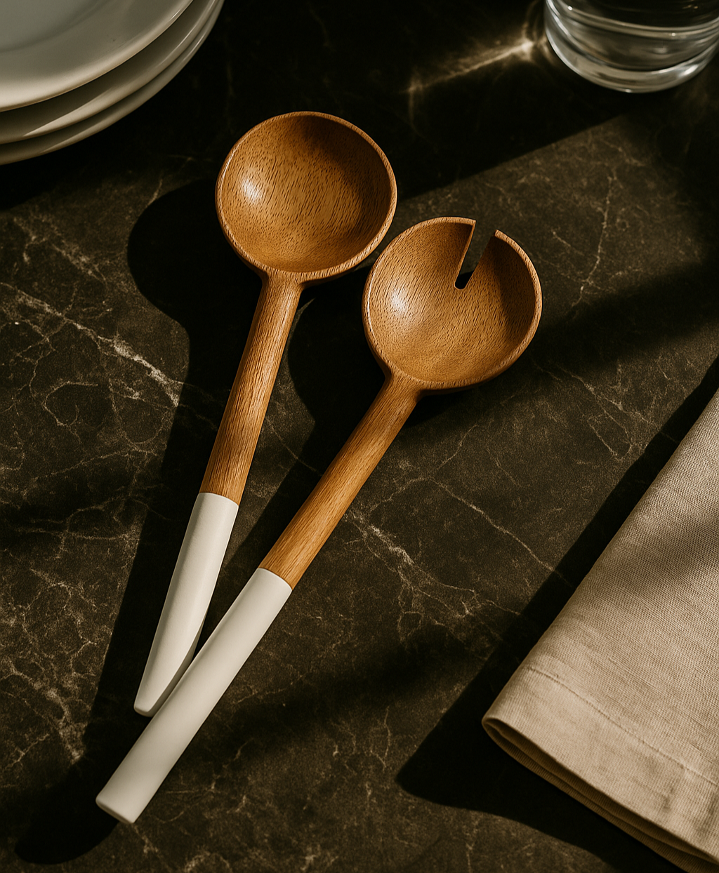 Palmer Wood + White Salad Servers, Set of 2 - Image 2