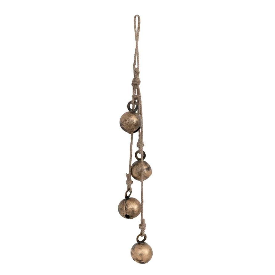 Antique Brass Hanging Bells on Jute Rope - Image 5