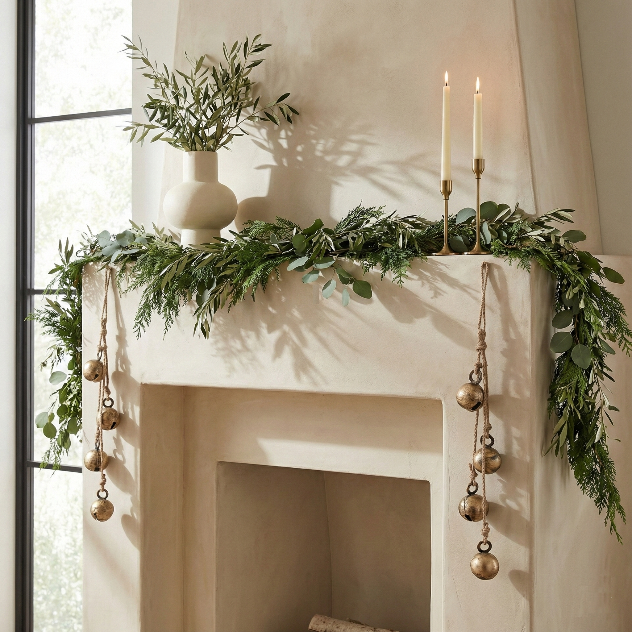 Antique Brass Hanging Bells on Jute Rope - Image 3