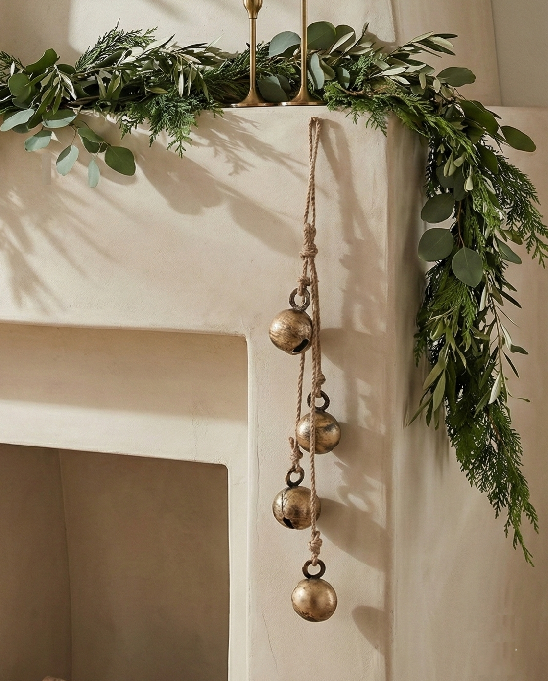 Antique Brass Hanging Bells on Jute Rope - Image 2