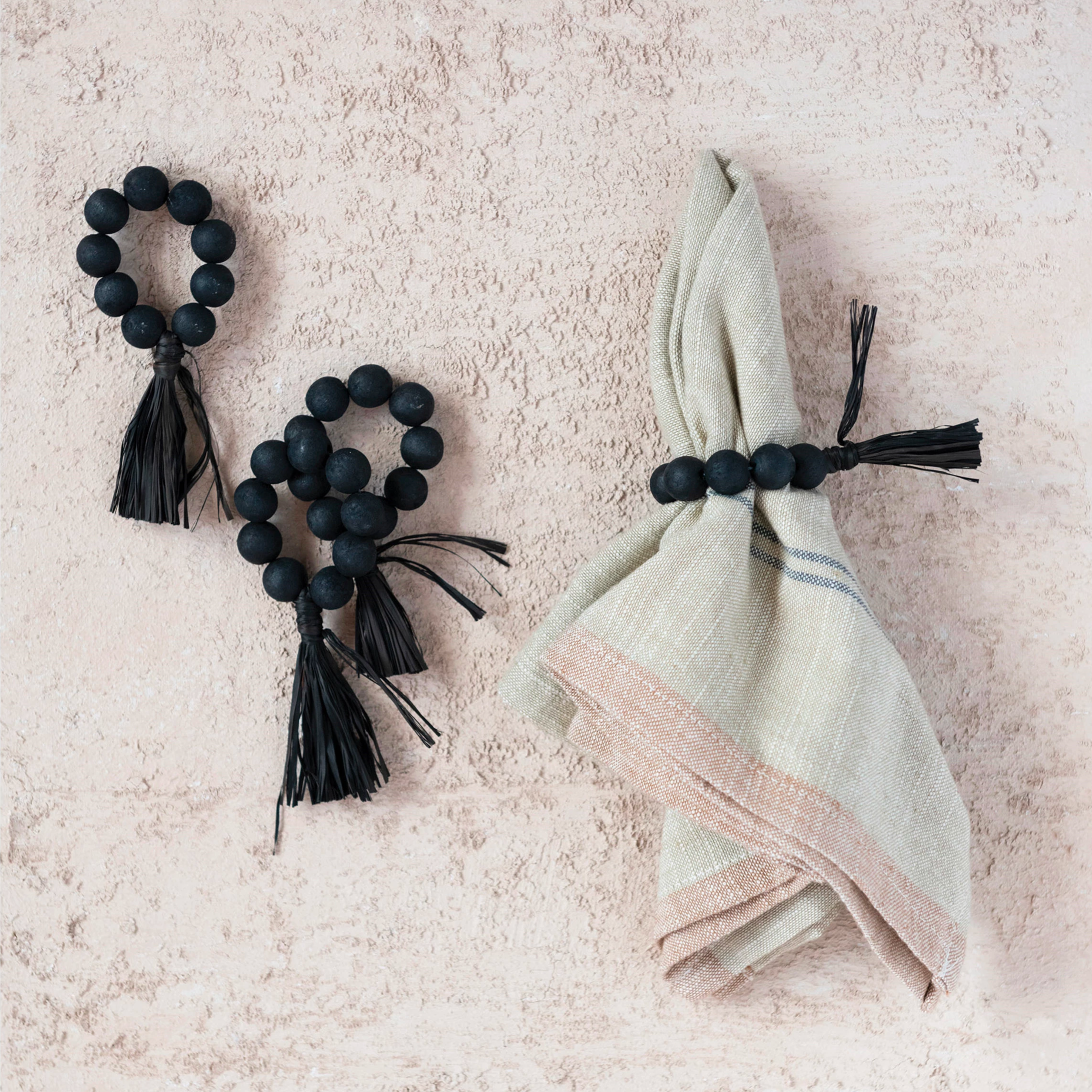 Black Beaded Napkin Rings, Set of 4