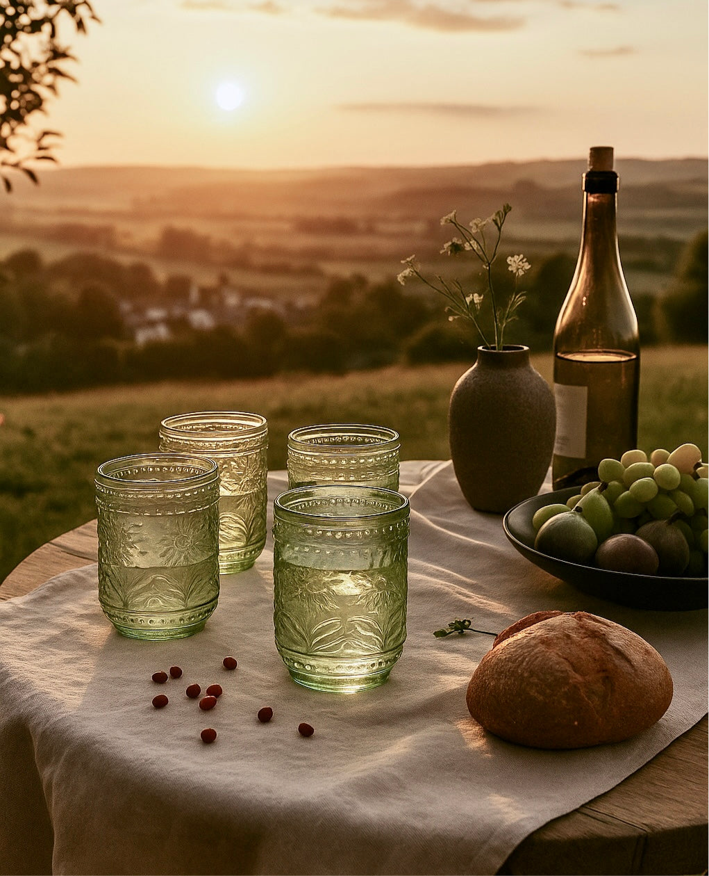 Petra Embossed Drinking Glasses, Green, Set of 4 - Image 5