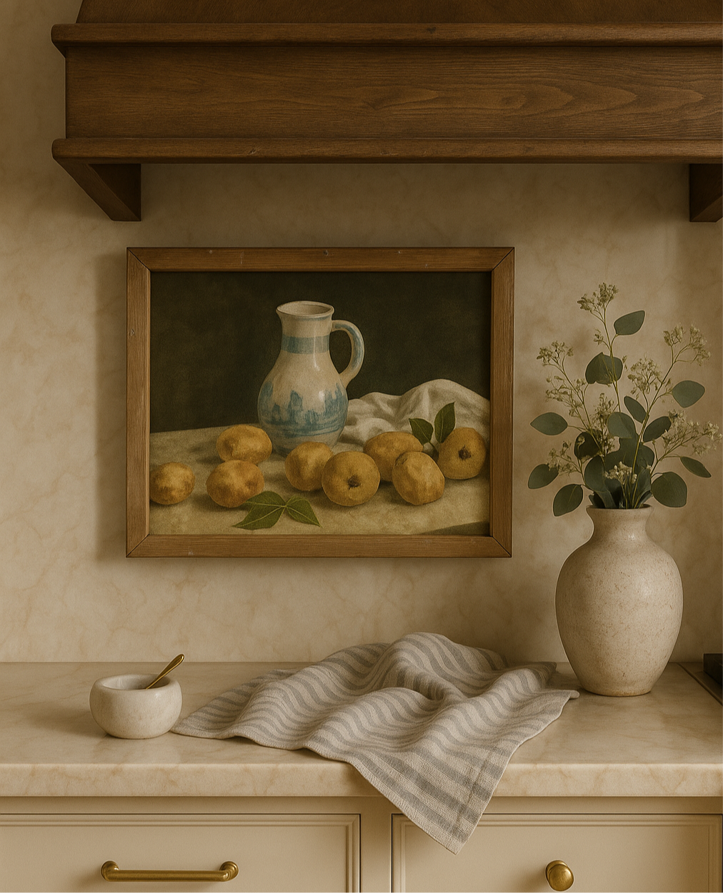 Wood Framed Art, Lemons + Pitcher