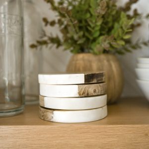 Buckley Wood + White Marble Coasters