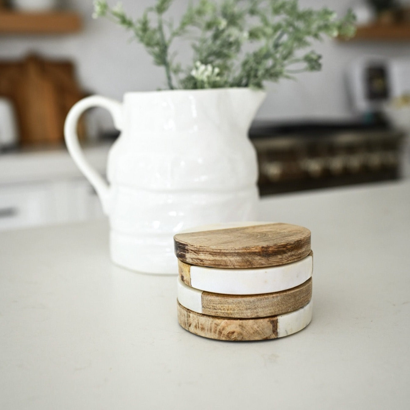 Buckley Wood + White Marble Coasters - Image 2