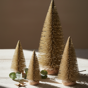 Gold Shimmer Bottle Brush Trees, Set of 4