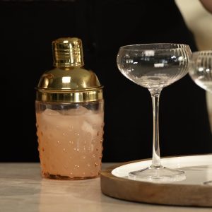 Pink + Gold Glass Hobnail Cocktail Shaker