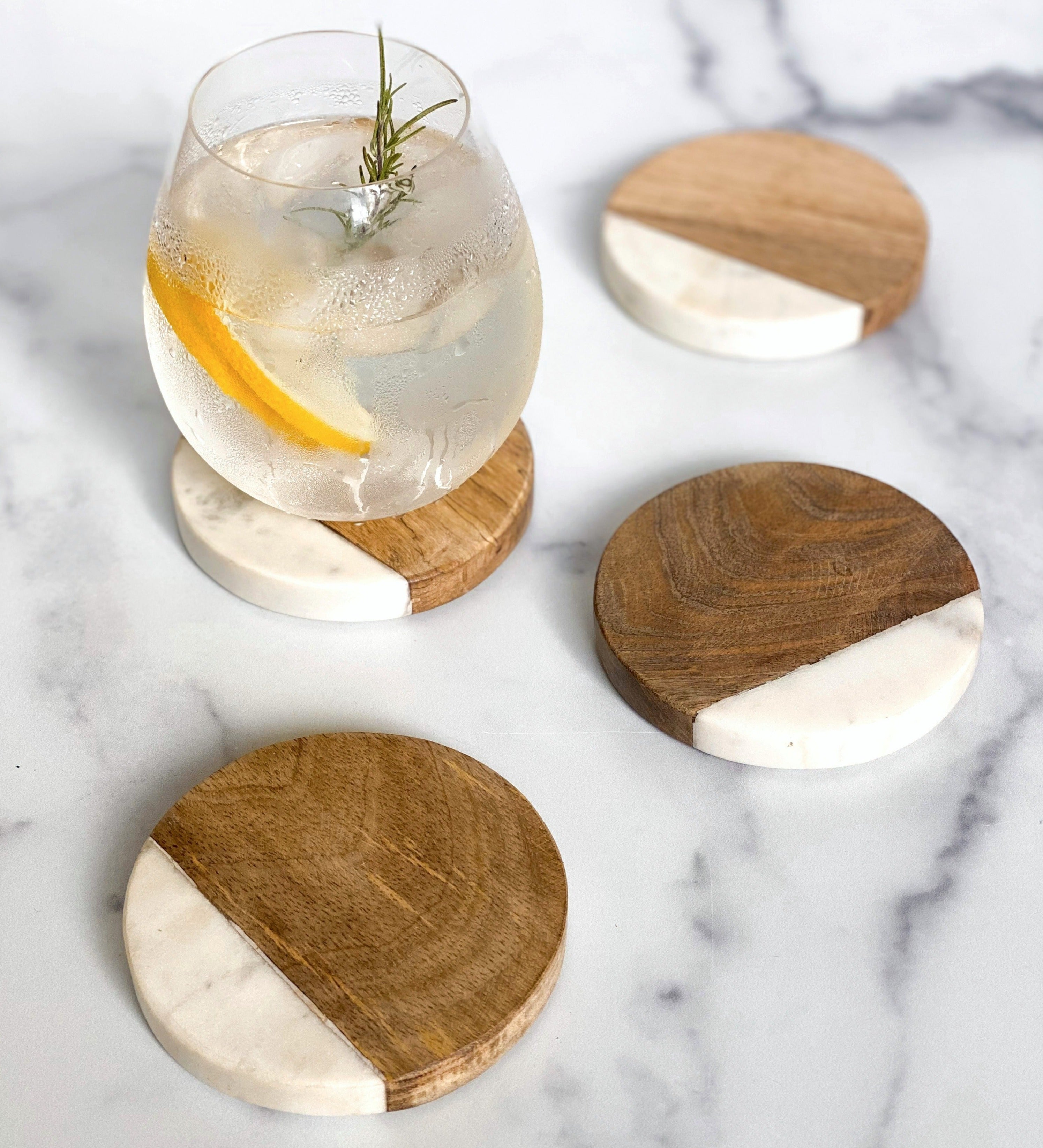 Buckley Wood + White Marble Coasters - Image 4