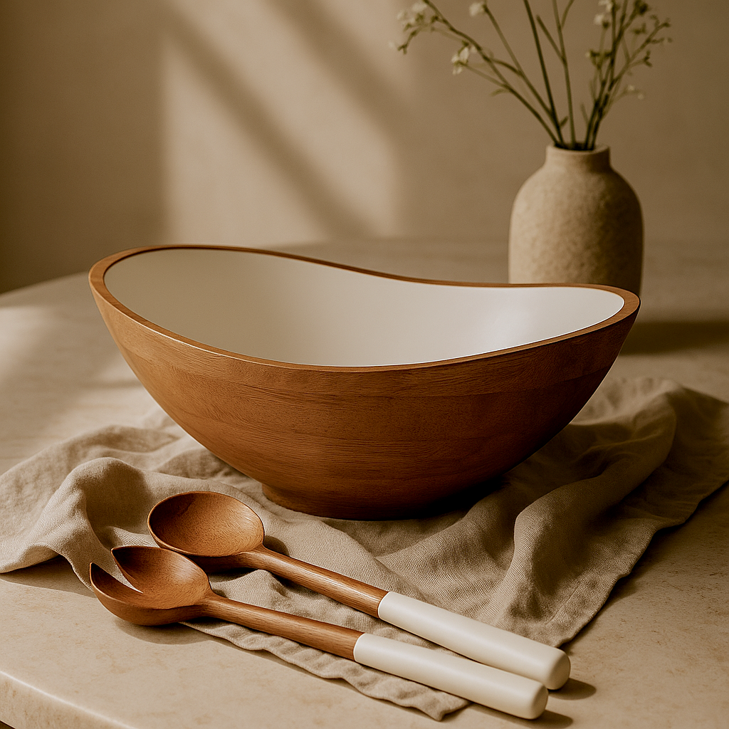 Palmer Wood + White Bowl and Salad Servers (Bundle) - Image 7