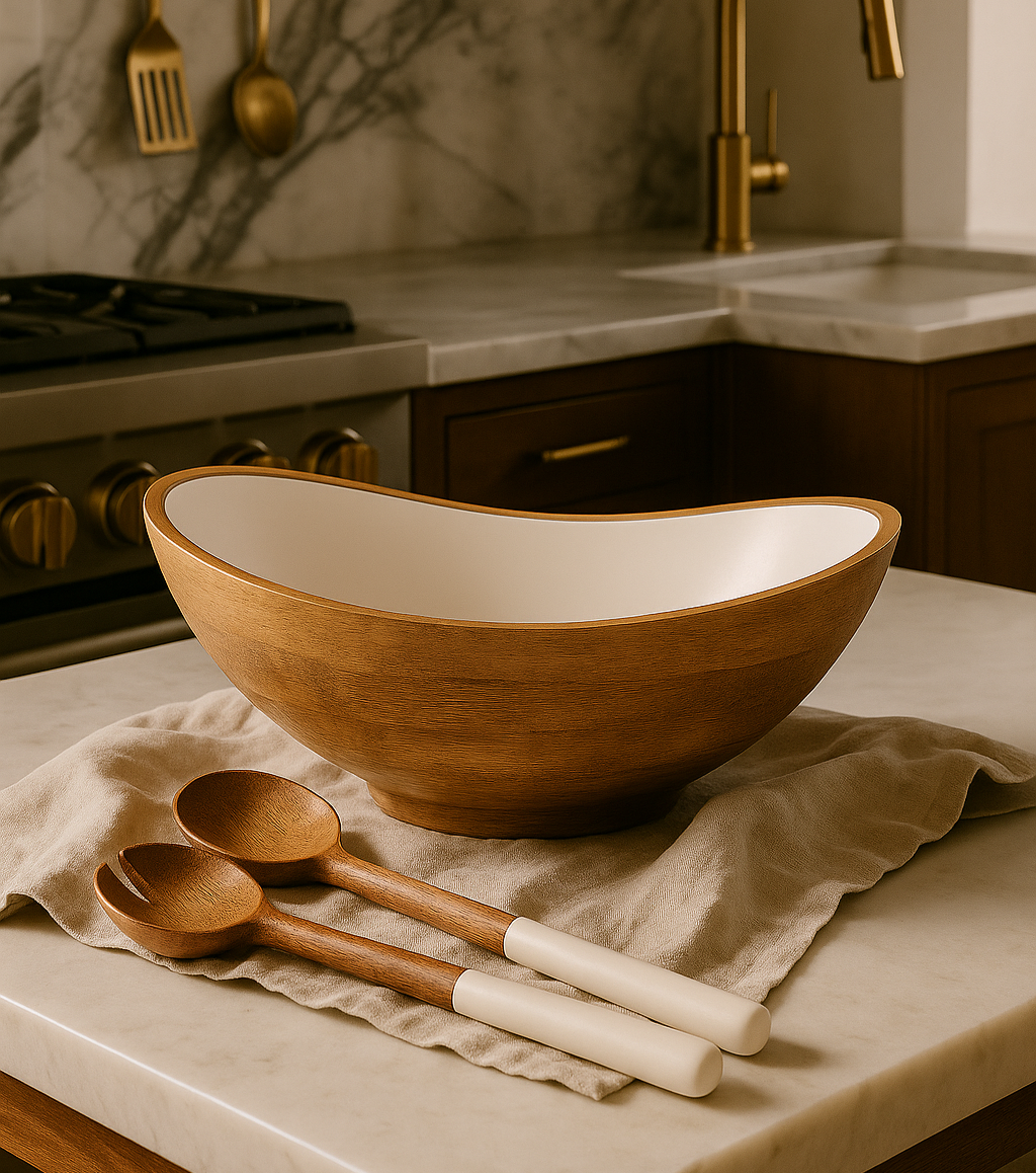 Palmer Wood + White Bowl and Salad Servers (Bundle) - Image 3