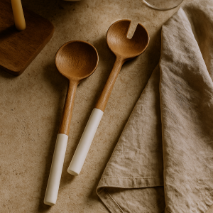 Palmer Wood + White Salad Servers, Set of 2