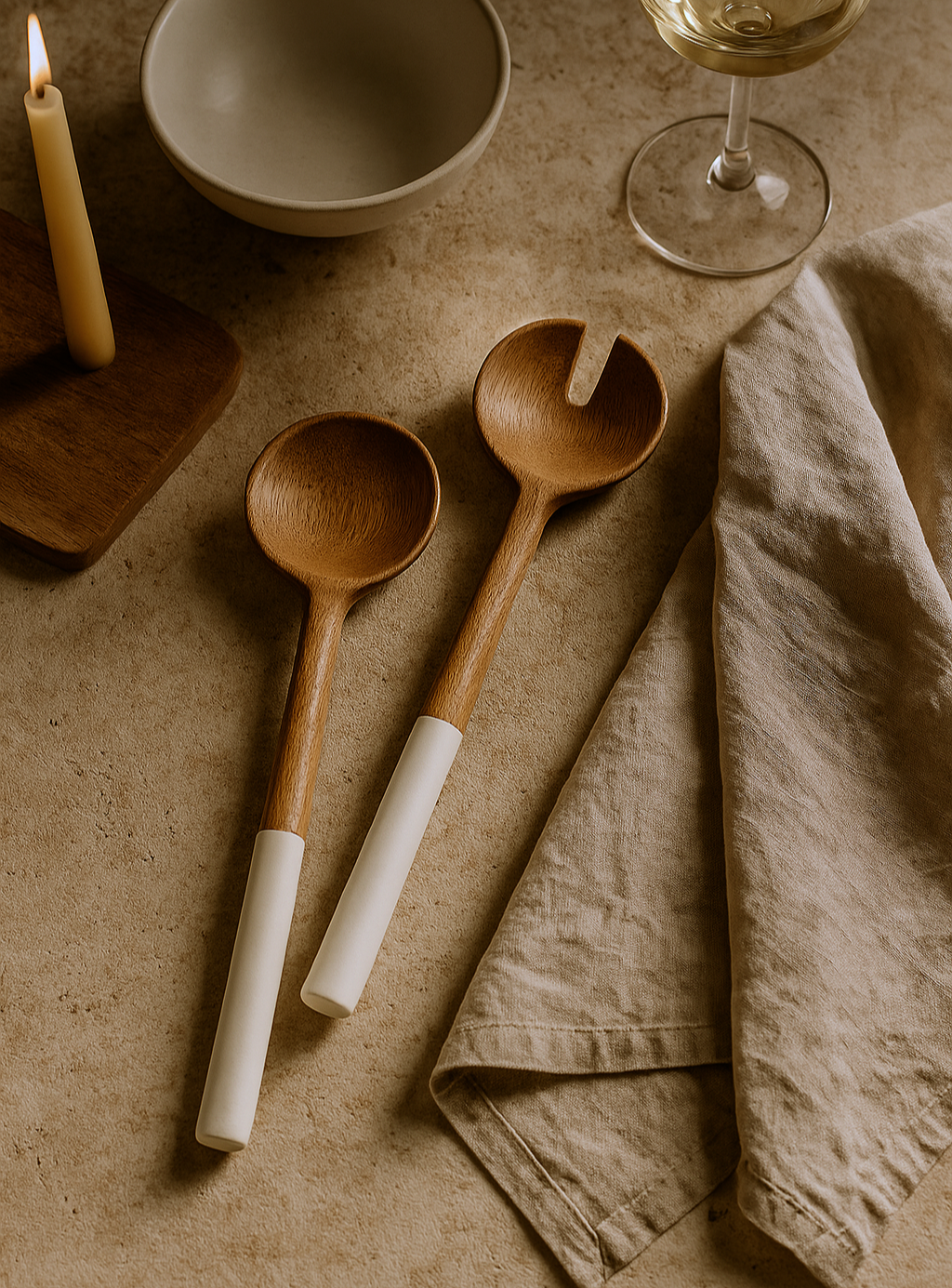 Palmer Wood + White Salad Servers, Set of 2 - Image 5
