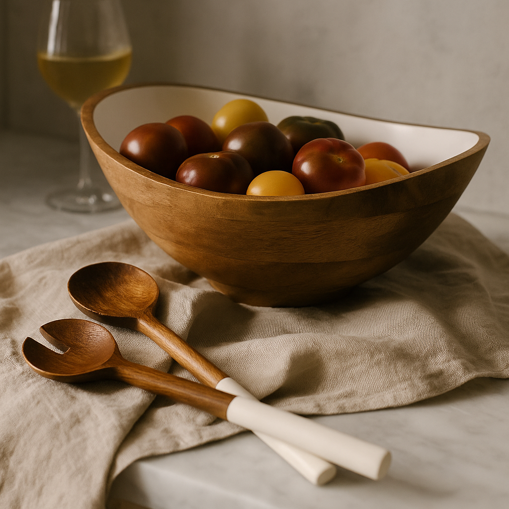 Palmer Wood + White Bowl and Salad Servers (Bundle) - Image 2