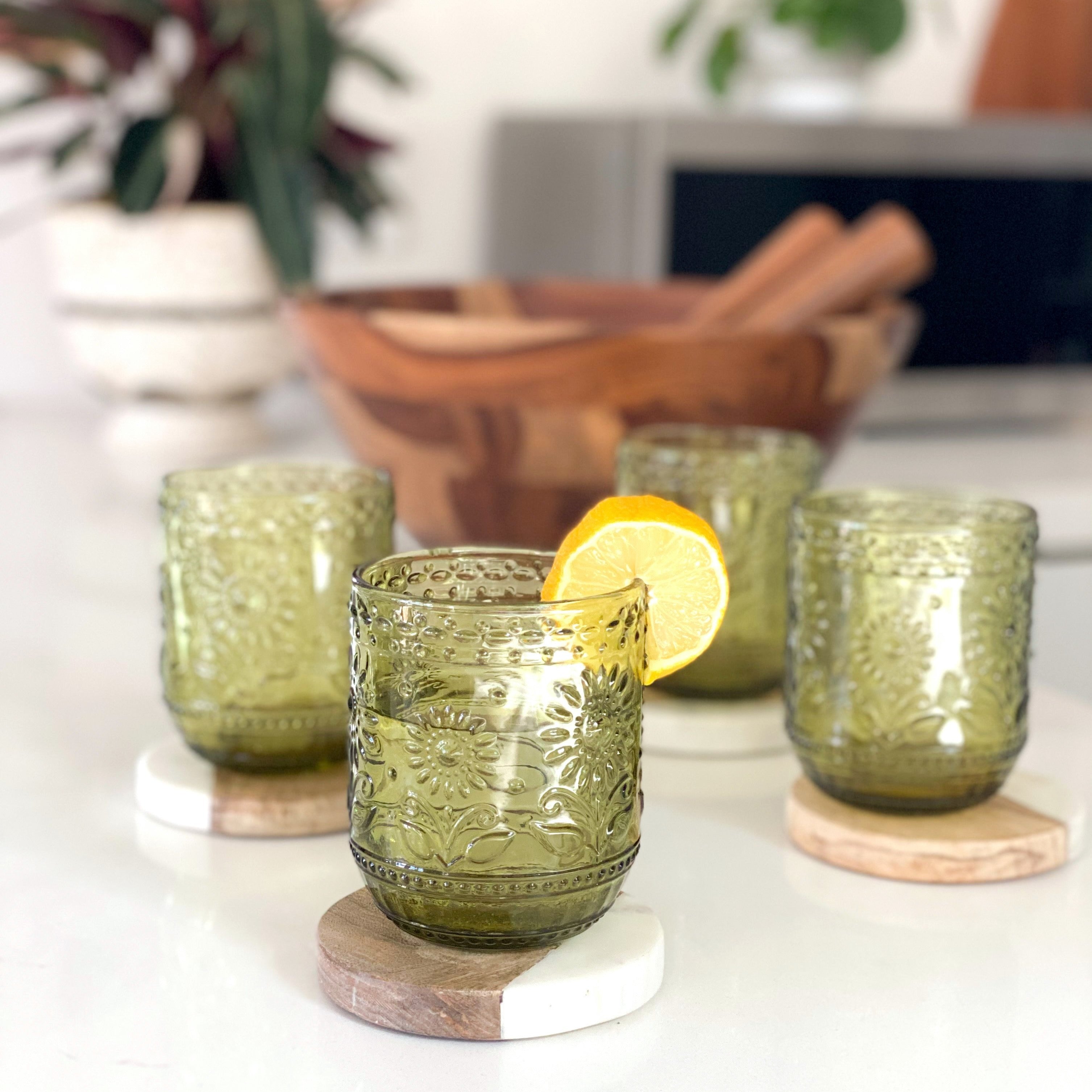 Petra Embossed Drinking Glasses, Green, Set of 4 - Image 6