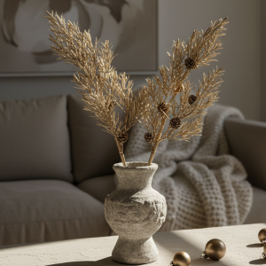 Pine Stems with Pinecones, Gold Finish