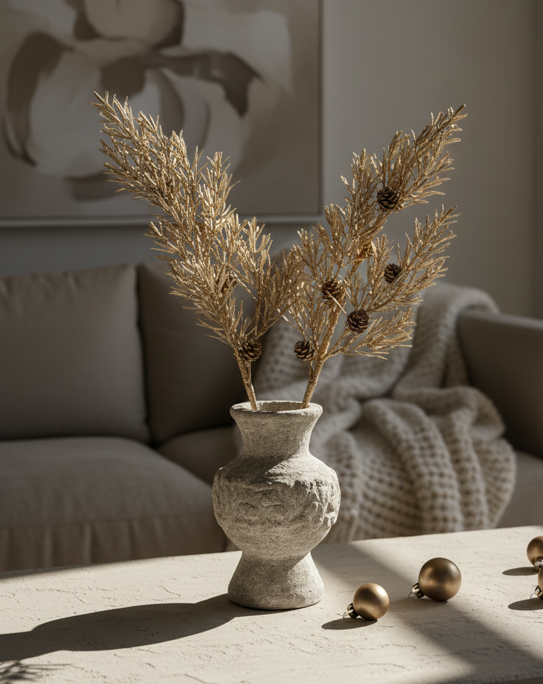 Pine Stems with Pinecones, Gold Finish