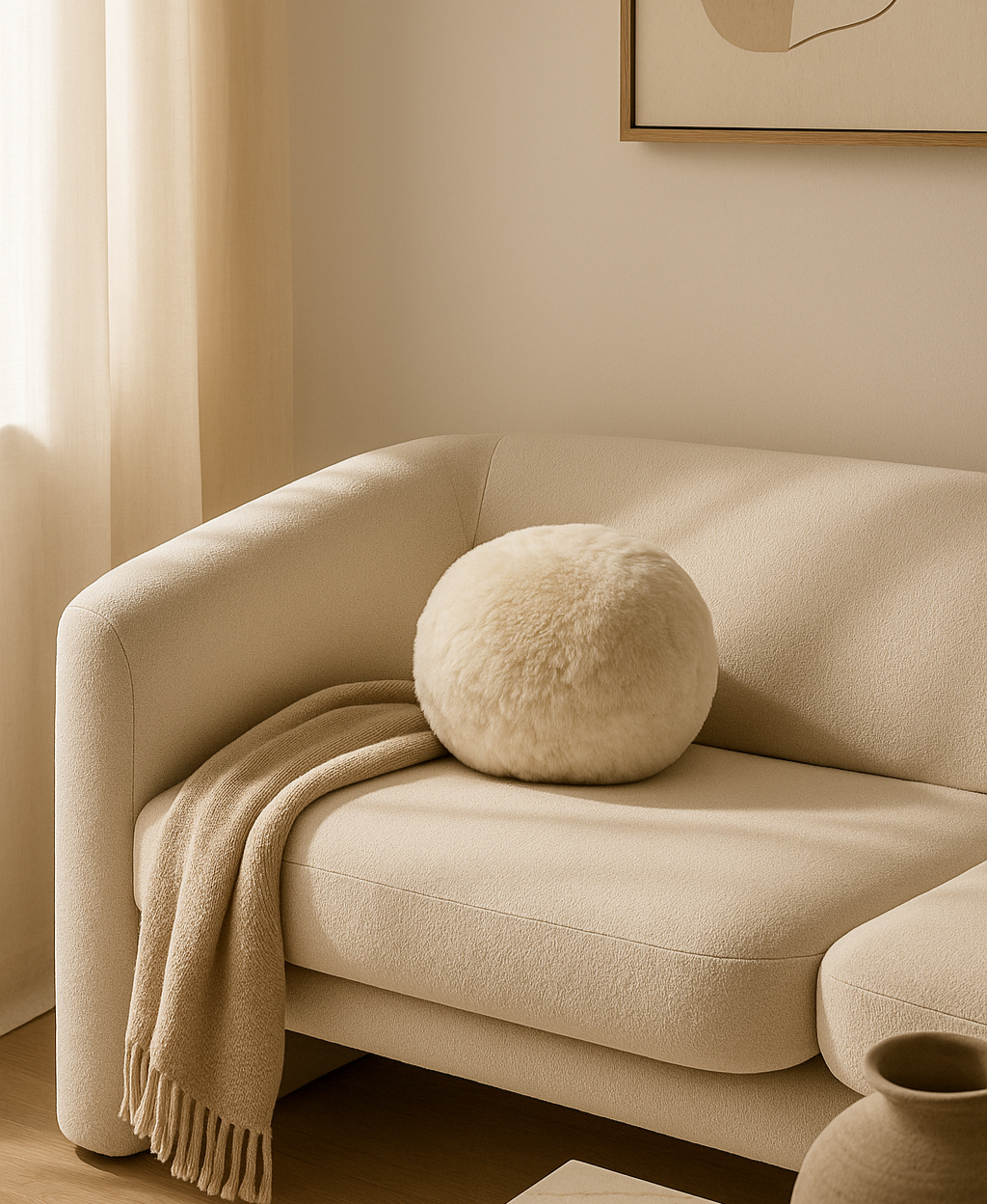 Solene Sheepskin Sphere Pillow - Image 3