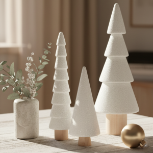 White Wood Glitter Trees, Set of 3