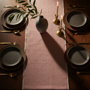 Red + White Striped Table Runner with Fringe